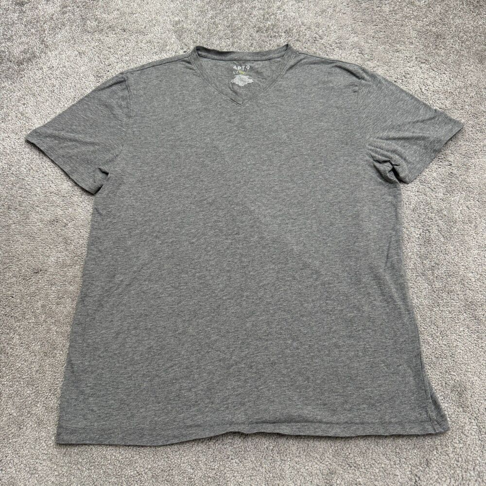 Apt 9 Premier Flex T-Shirt Mens L Gray Stretch Cotton Short Sleeve V-Neck Top